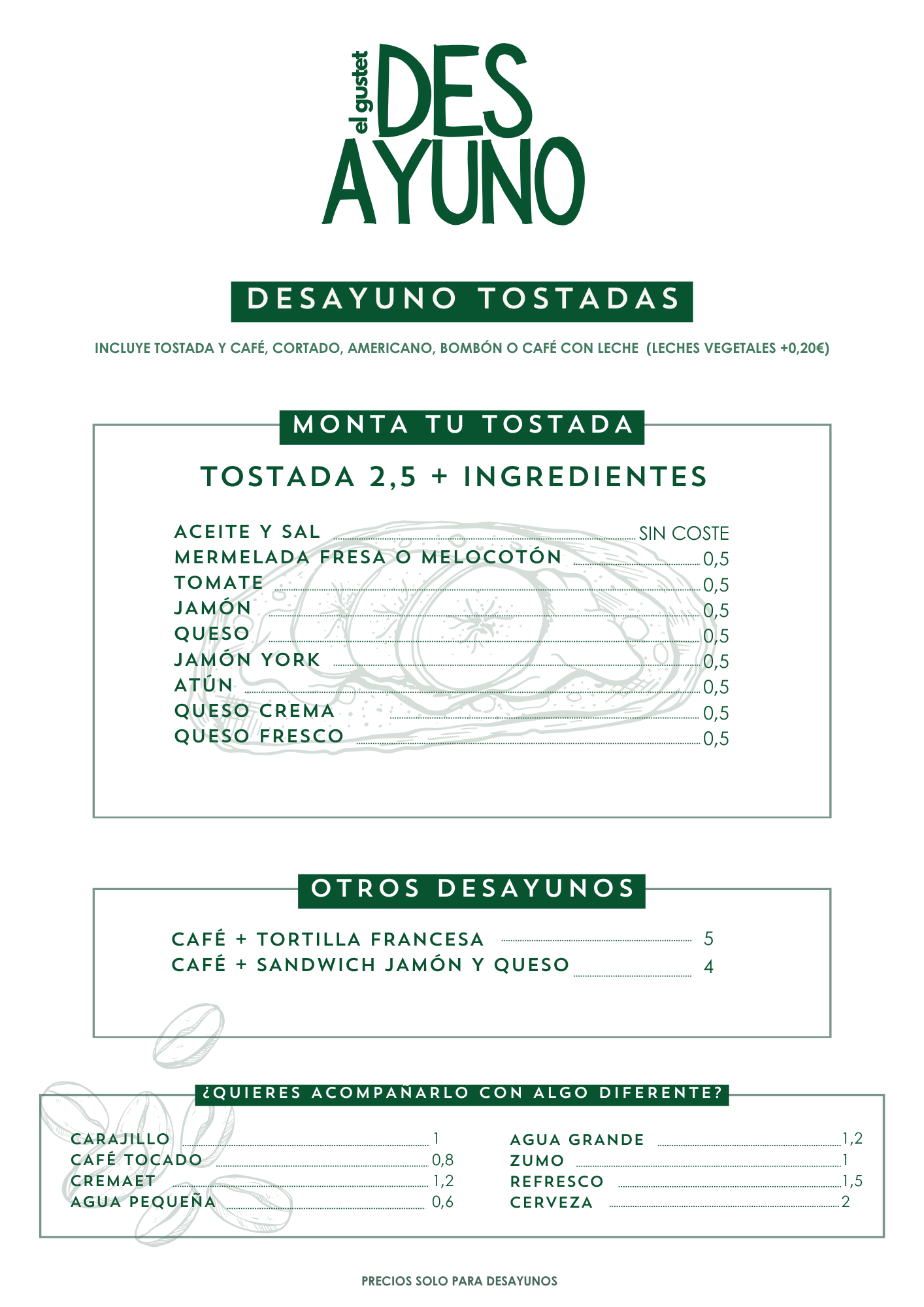 carta almuerzos esmorzaret desayuno bar el gustet benetusser