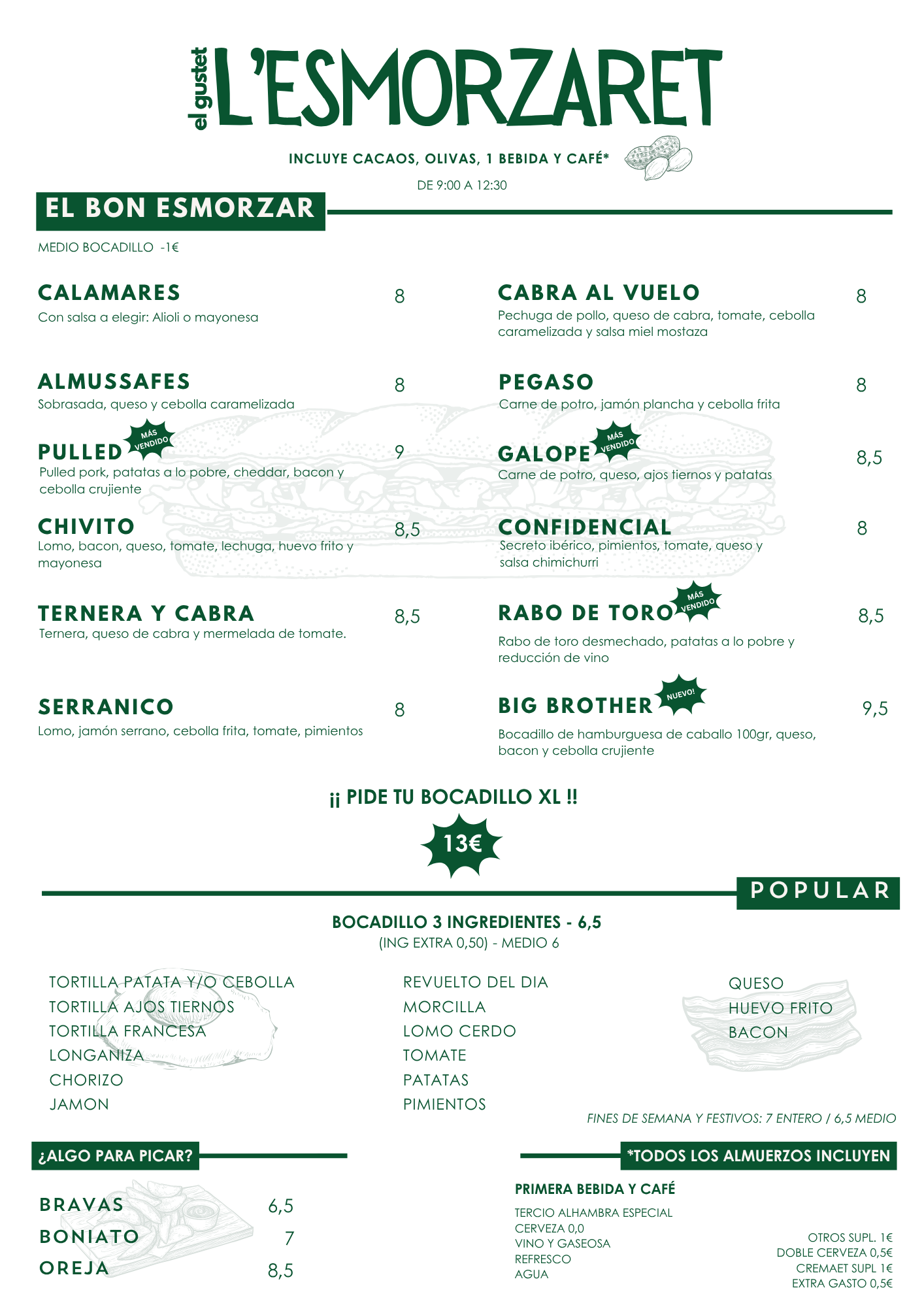 carta almuerzos esmorzaret bar el gustet benetusser